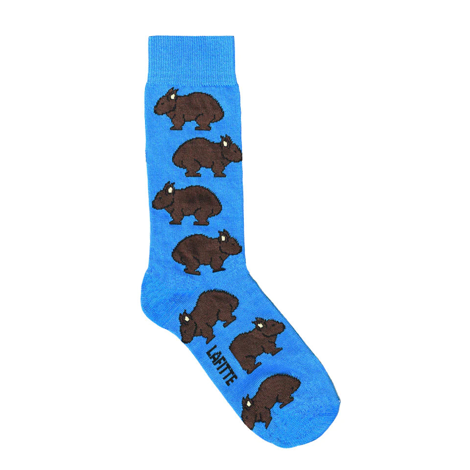 Wombat Socks. Blue. Handmade in Australia.