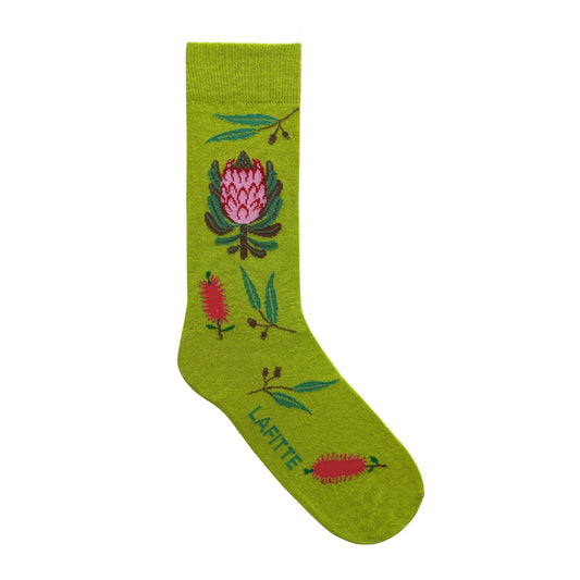 Socks. Protea New Lime. Handmade in Australia.