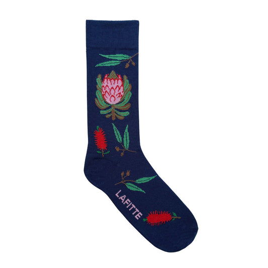 Socks. Protea Navy Blue. Handmade in Australia.