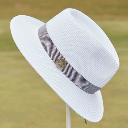 DEBORAH HUTTON CANOPY BAY WHITE/NAVY SAWGRASS GOLF FEDORA HAT. HANDMADE IN AUSTRALIA