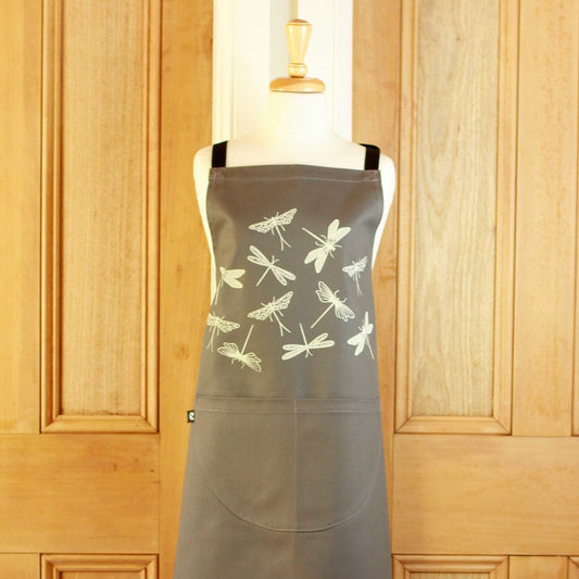 Apron Charcoal Gray with Dragonflies - Eastbourne Art