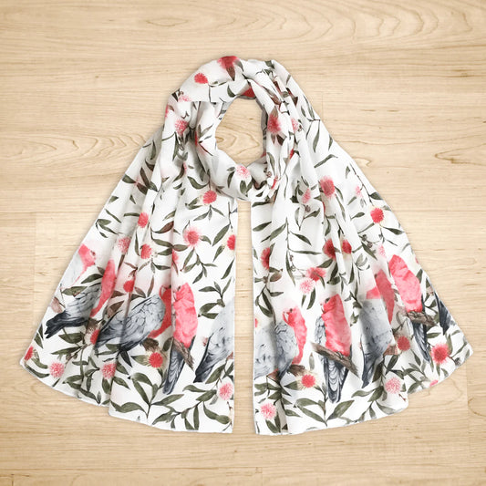 Australian Galah and Hakea Chiffon Scarf Handmade in Australia