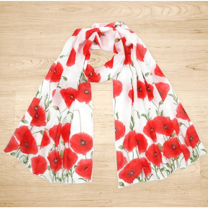 Red Poppies Chiffon Scarf Handmade in Australia