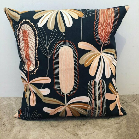 Cushion Cover Square Navy Banksia 45x45cm. Handmade in Australia