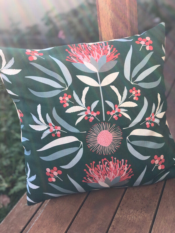 Cushion Cover Square Waratah Teal 45cm x 45cm. Handmade in Australia.